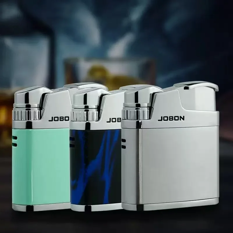 JOBON Embossed Butane Gas Lighter Jet Metal Windproof Torch Cigarette Cigar Lighter Retro Press Ignition Smoking Accessories