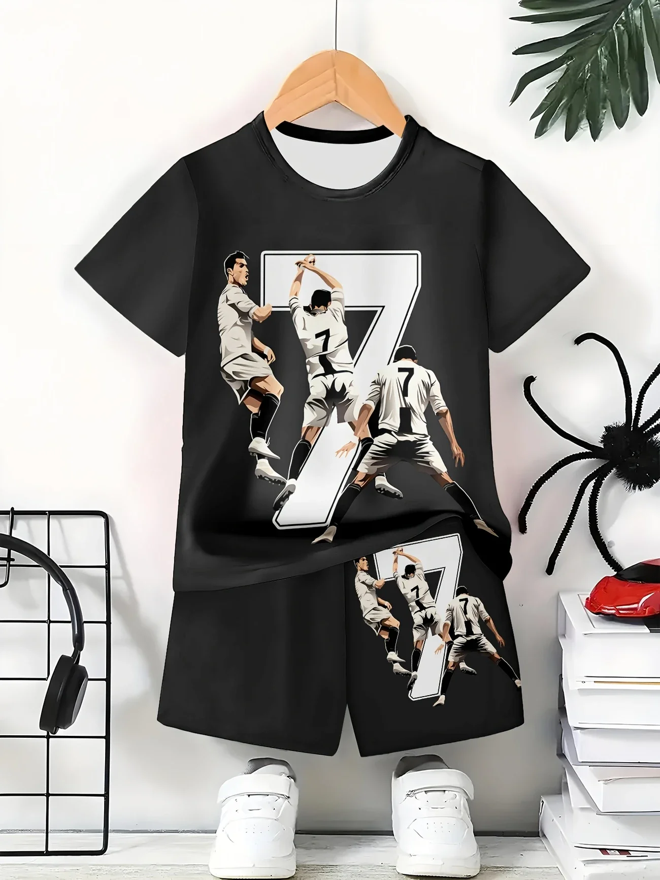 Summer Fashion 3D Printed Number 7 Football Star T-shirt and Shorts Set for Outdoor Leisure