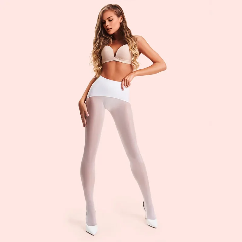 Kave White Sexy 360°Seamless Crotch Sheer Tights Colored Oil Shiny Pantyhose High Waist Smooth Tights for Women Wholesale