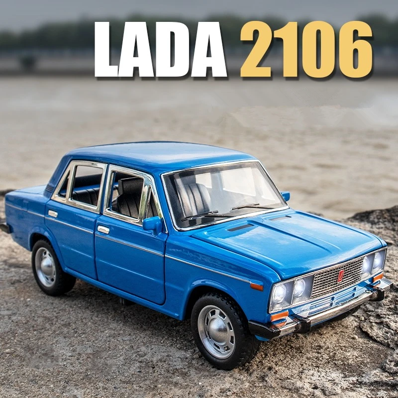 1/24 LADA Classic Car Alloy Car Model Diecast Metal Toy Police Vehicle Car Model Simulation Sound and Light Collection Kids Gift