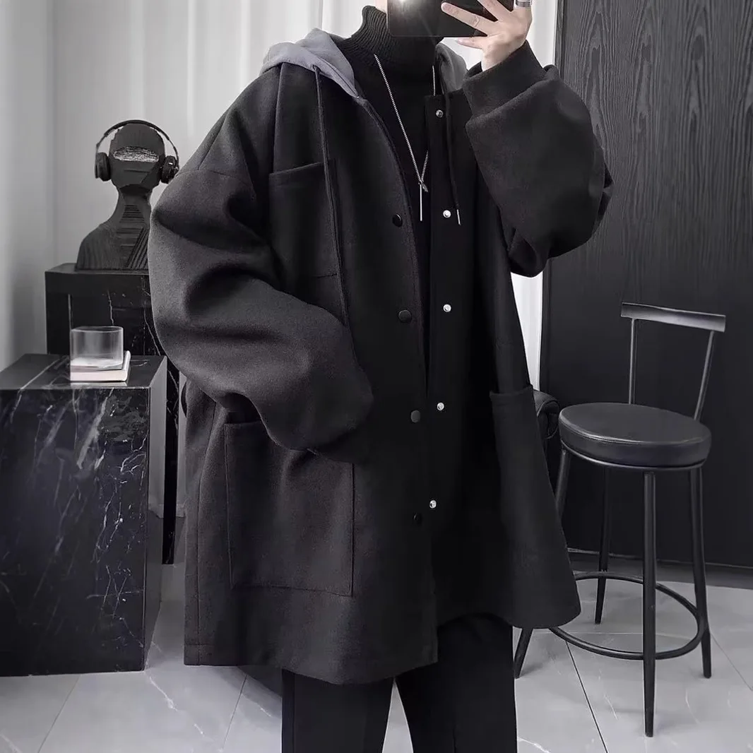 Autumn and Winter Men's Cool and Stylish Combination with Light Mature Style Medium Long Woolen Coat, Spring High-end Men's Hood