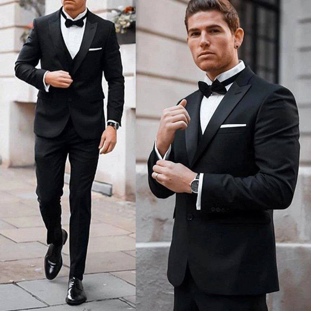 2024 Black Formal Wedding Groom Men Suits Custom Fashion Prom Tuxedo Slim Fit Blazer 3 Piece Set Trajes Elegante Para Hombres