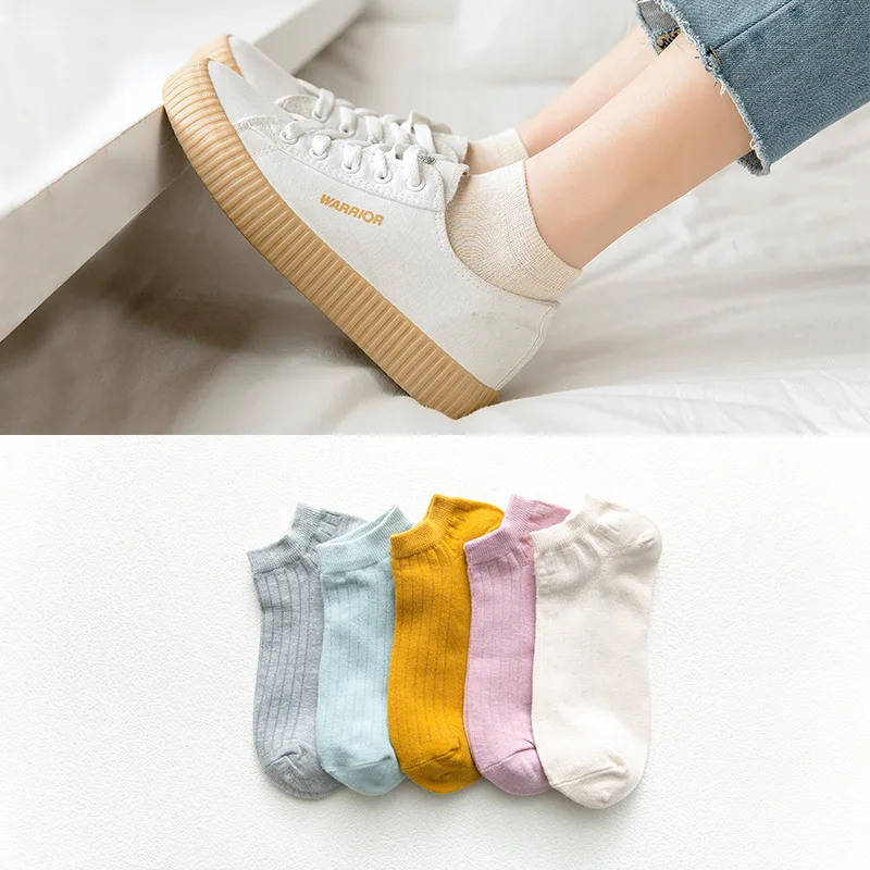 

5 Pairs/Batch Low Top Women's Socks Solid Color Orange Pink Grey Breathable Cotton Sports Socks Men's Socks Women's Men Socks