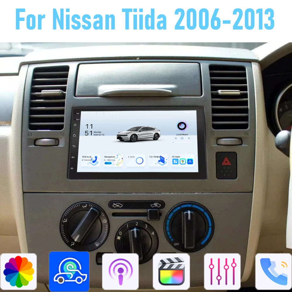 7 ''para Nissan Tiida 2006-2013 GPS Radio de coche inalámbrico Apple Carplay Android 15 reproductor Multimedia estéreo Navi WIFI BT 4 + 64GB