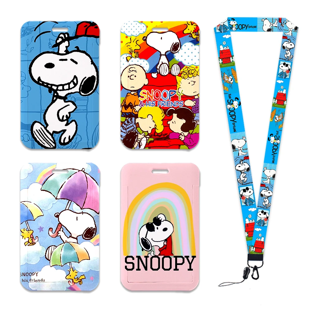 Snoopy Cute Cartoon Plastic Card Bus Holders Keychain Xmas Work Card Bus Access Student Card Holder PVC Keychains for Sale