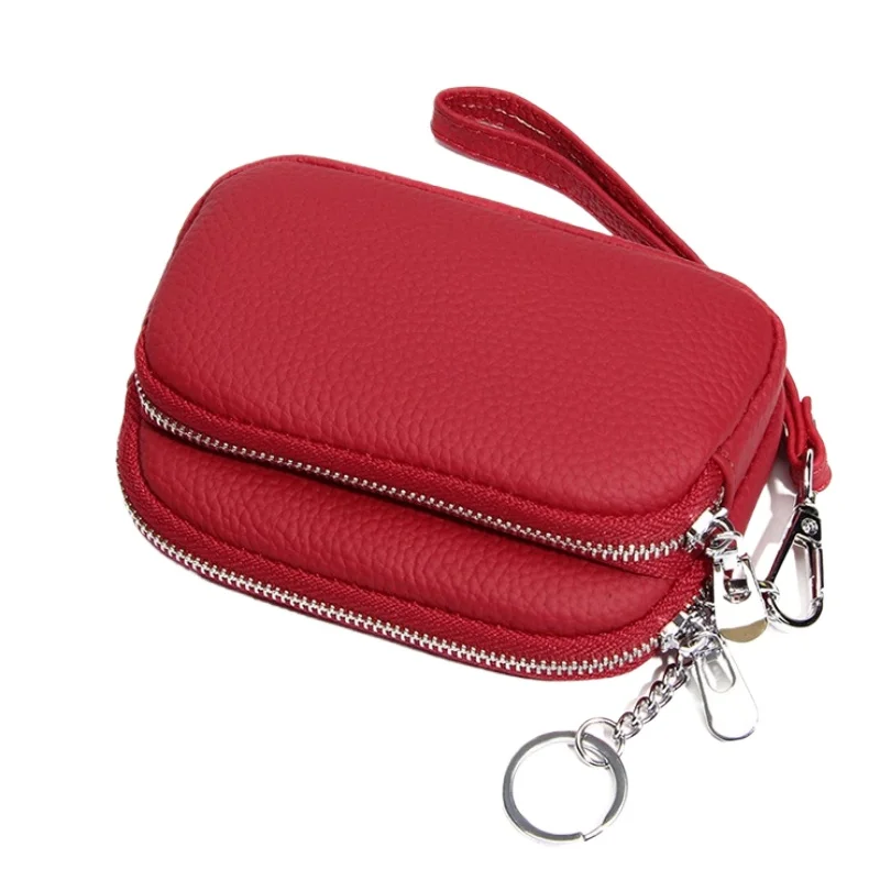 

Women's Leather Wristlet Coin Purse Dual Zipper Pouch with Wrist Strap, Compact Organizer for Coins, Cards & Small Accessories