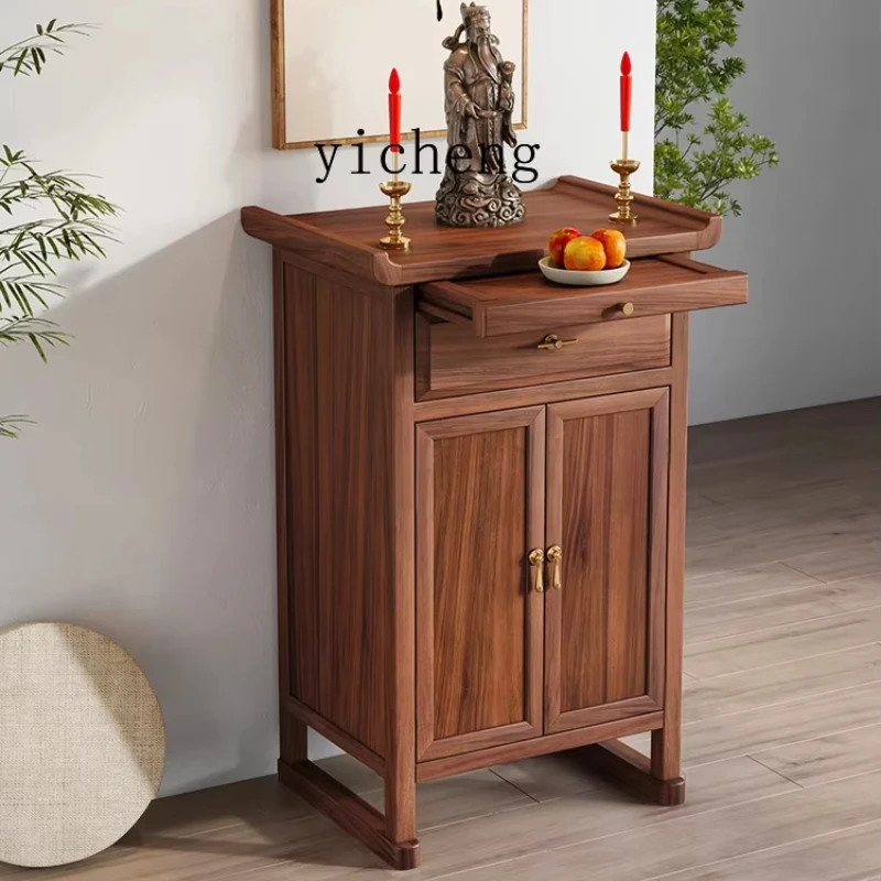 

Tqh Guan Gong Black Walnut Solid Wood Altar Fragrance Desk Modern Minimalist God of Wealth Small Buddha Table Buddha