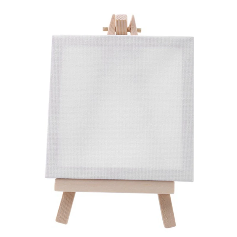 4 By 4 Inch Mini Canvas And 8X16cm Mini Wood Easel Set For Painting Drawing School Student Artist Supplies, 12 Pack