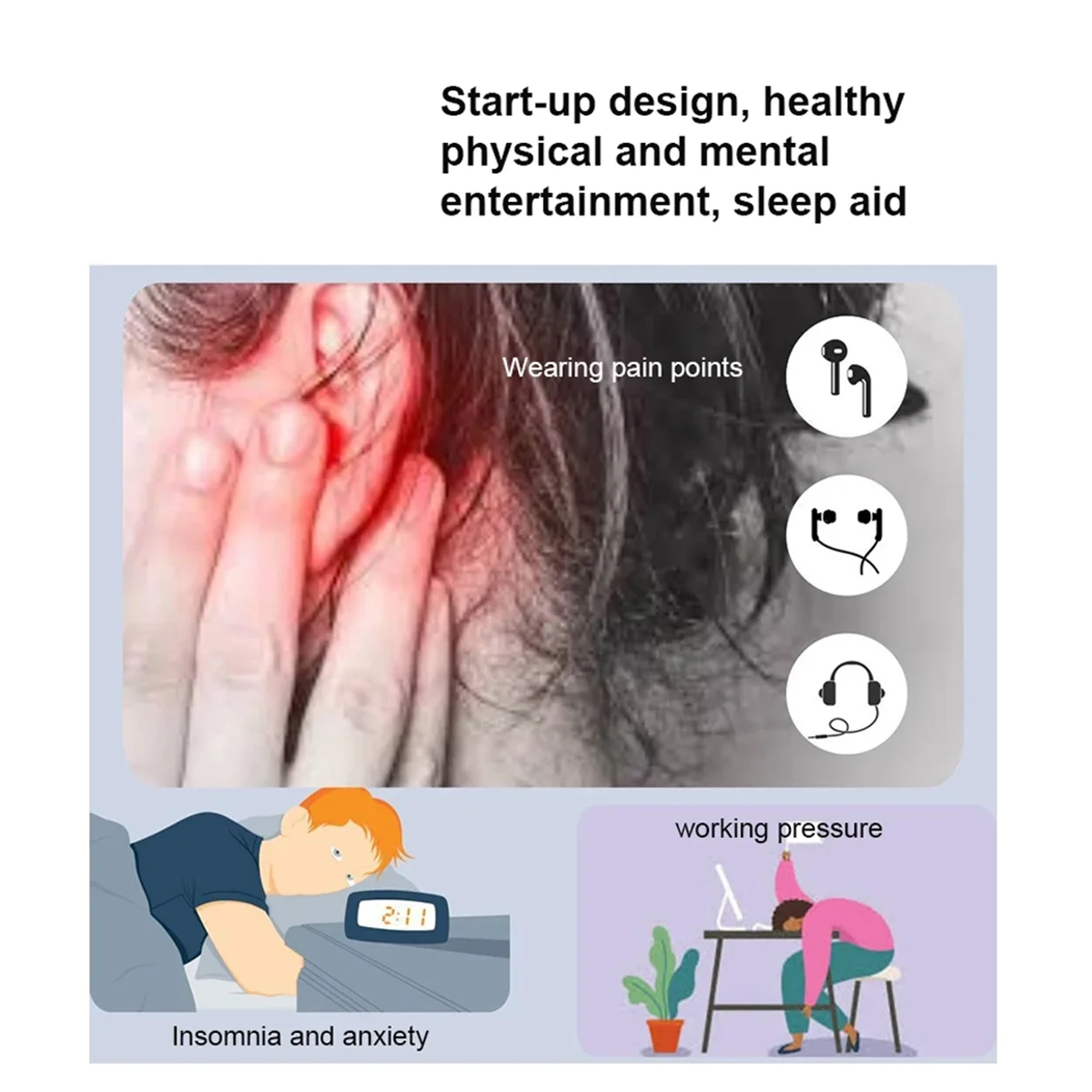 

Sound Box Bone Conduction Wireless Bluetooth Speaker Stereo Bass Under Pillow White Noise Improve Sleep Use Black