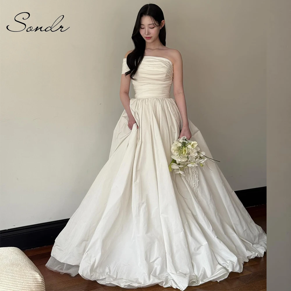 Sondr New Elegant Korean Wedding Dresses One Shoulder A Line Bridal Gown Customized Simple Wedding Snap Dresses Party Gown