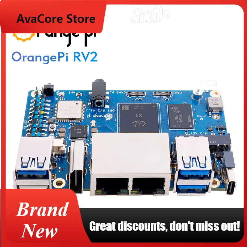 AvaCoreOrange Pi RV2 4GB RAM Single Board Computer DDR4 8-Core RISC-V 2TOPS AI CPU WiFi BT5.0 BLE M2 PCIE SSD Mini PC Support Ub
