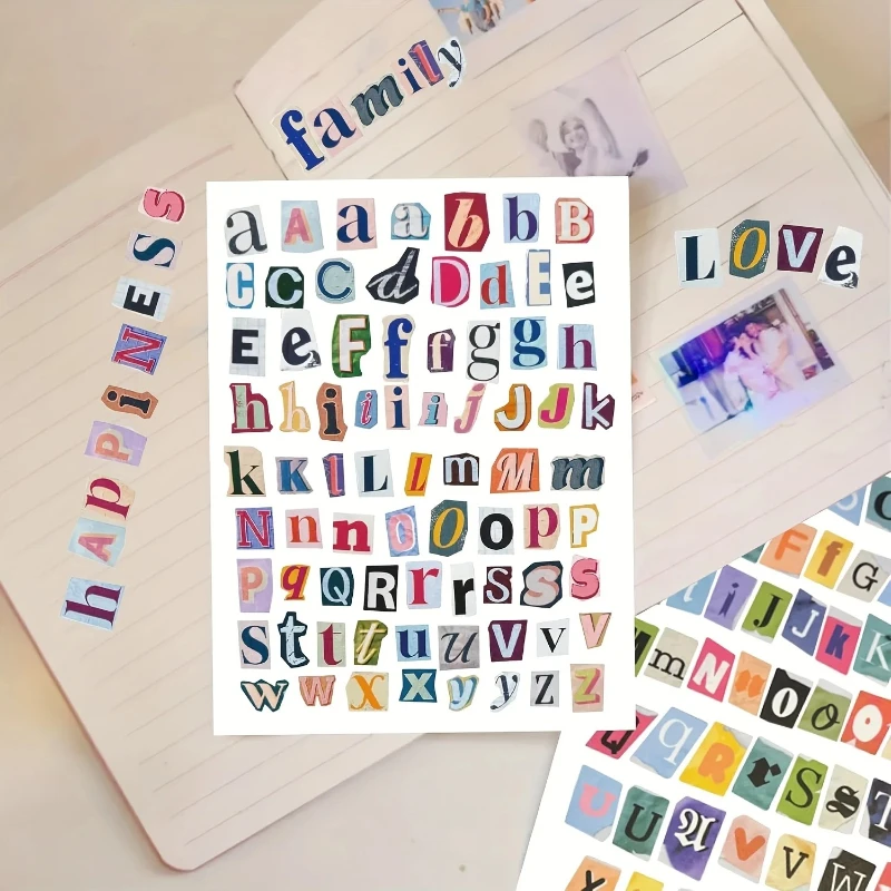 4sheets Vintage Newspaper Style Alphabet Stickers A-Z Cutout Letter Decals for Scrapbooking Journaling Card Making and DIY Craft
