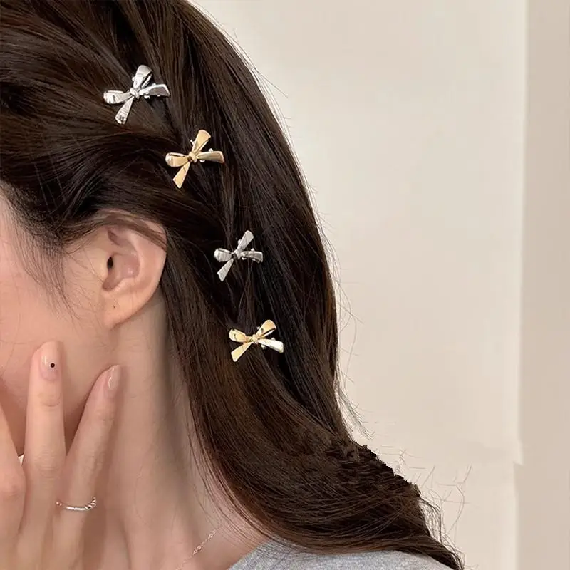 

6 Pieces Of Women's New Golden Bow Mini Hairpins, Sweet And Cool Girl Bangs Hairpins And Hair Accessories
