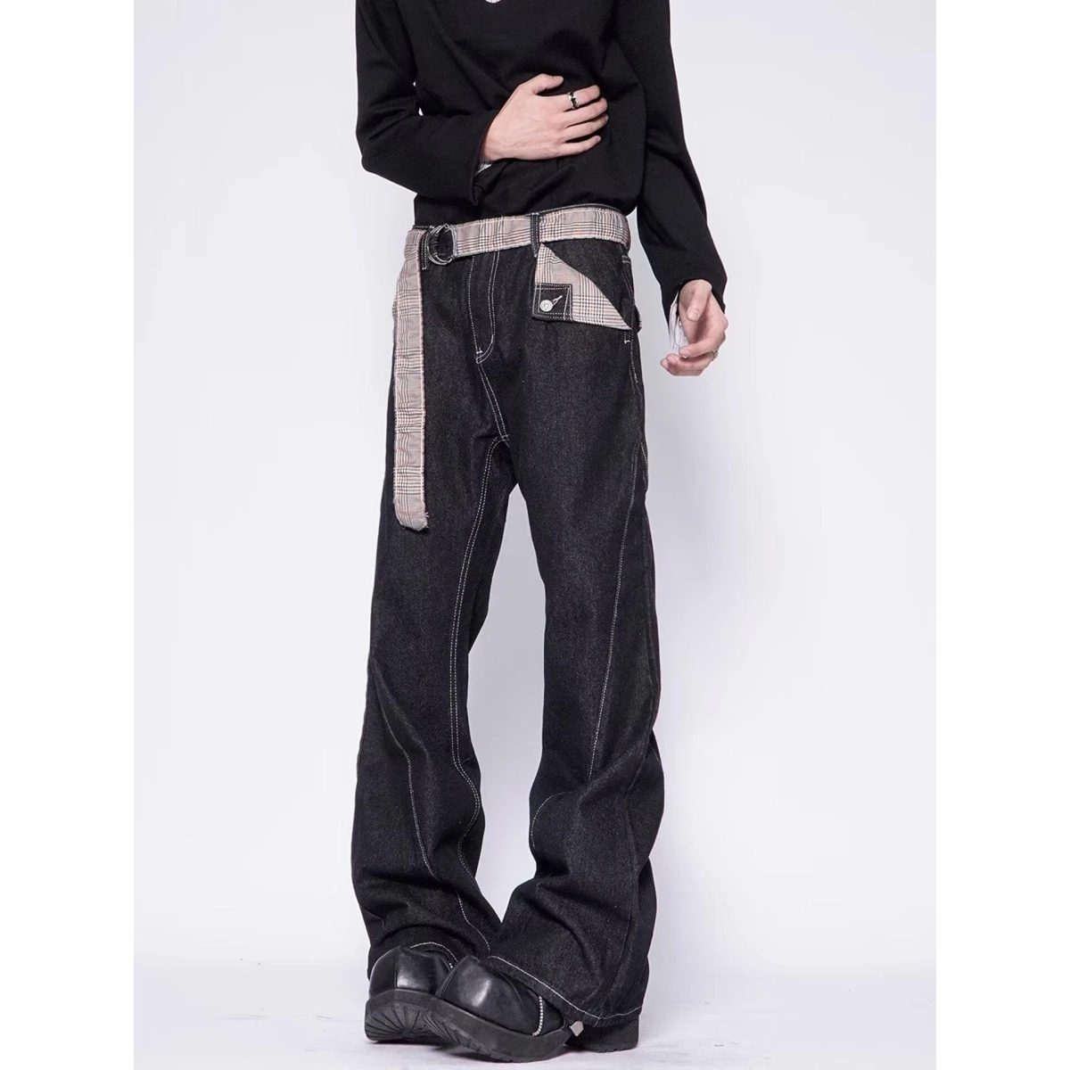 

Американские джинсы-бомберы с тяжелой талией Bla, свободные повседневные прямые мужские длинные брюки