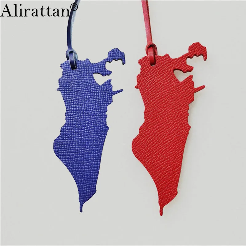 Alirattan Wholesale The Maps of Bahrain Custom Made Genuine Natural Leather Keychain 2025 Ladies New Charm Pendant Women Bag INS