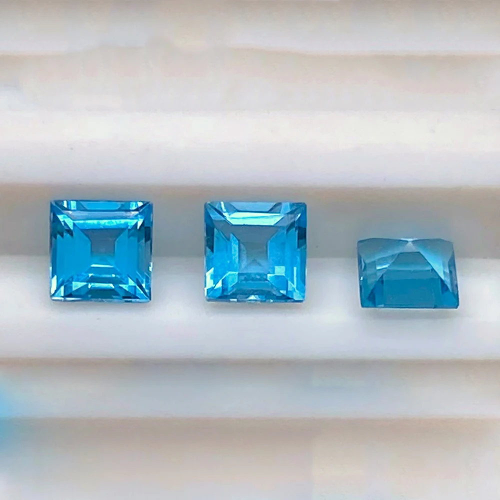 Eye Clean Loose Gemstone Facted Square 7x7mm Real Natural Swiss Blue Topaz Step Cut Baguette 5pcs A Lot For Jewelry Making