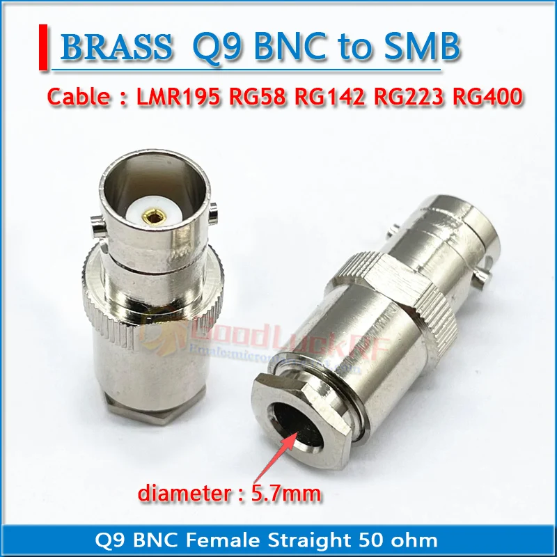 Q9 BNC Female Clamp Solder RG316 RG174 RG179 LMR100 Cable Straigth 50Ohm Copper RF Connector Adapter