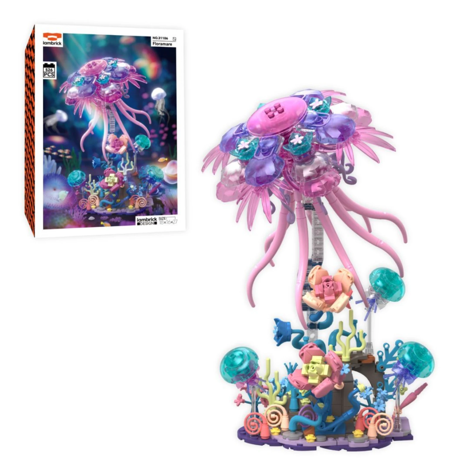 

526 Pieces Floramare Jellyfish Building Blocks with Flower Base Deep-sea Fish Scene Model Girls Room Decoration Toy