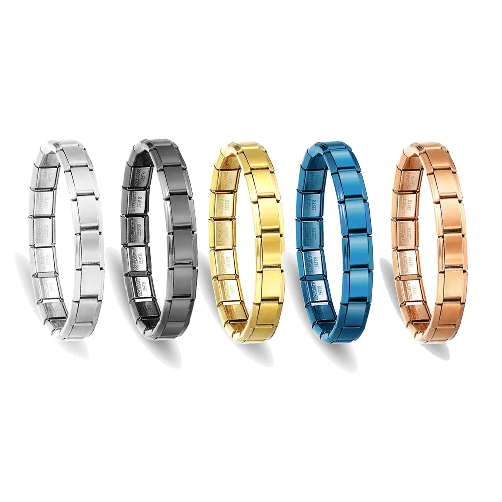 Pulseira Modular Minimalista Unissex Italiana em Aço Inoxidável com Cadeia Polida de Aço de Titânio