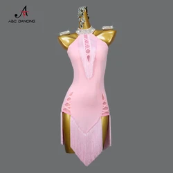 2026 New Pink Latin Dance Dress Women Competition Suit Wear Performance Clothes Stage Costume Party Girl Prom Sports Ball Outfit