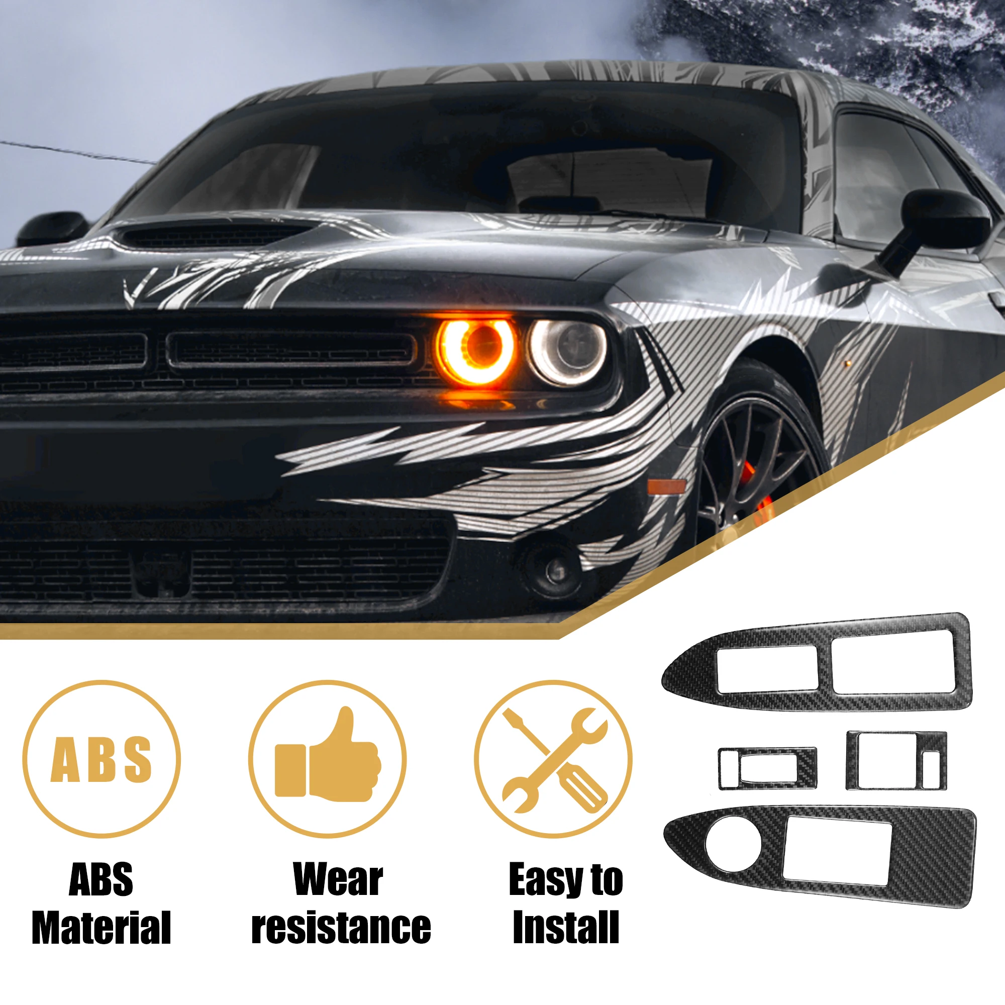 UXCELL 2pcs Car Window Lift Trim Switch Panel Stickers for Dodge Challenger 08-14