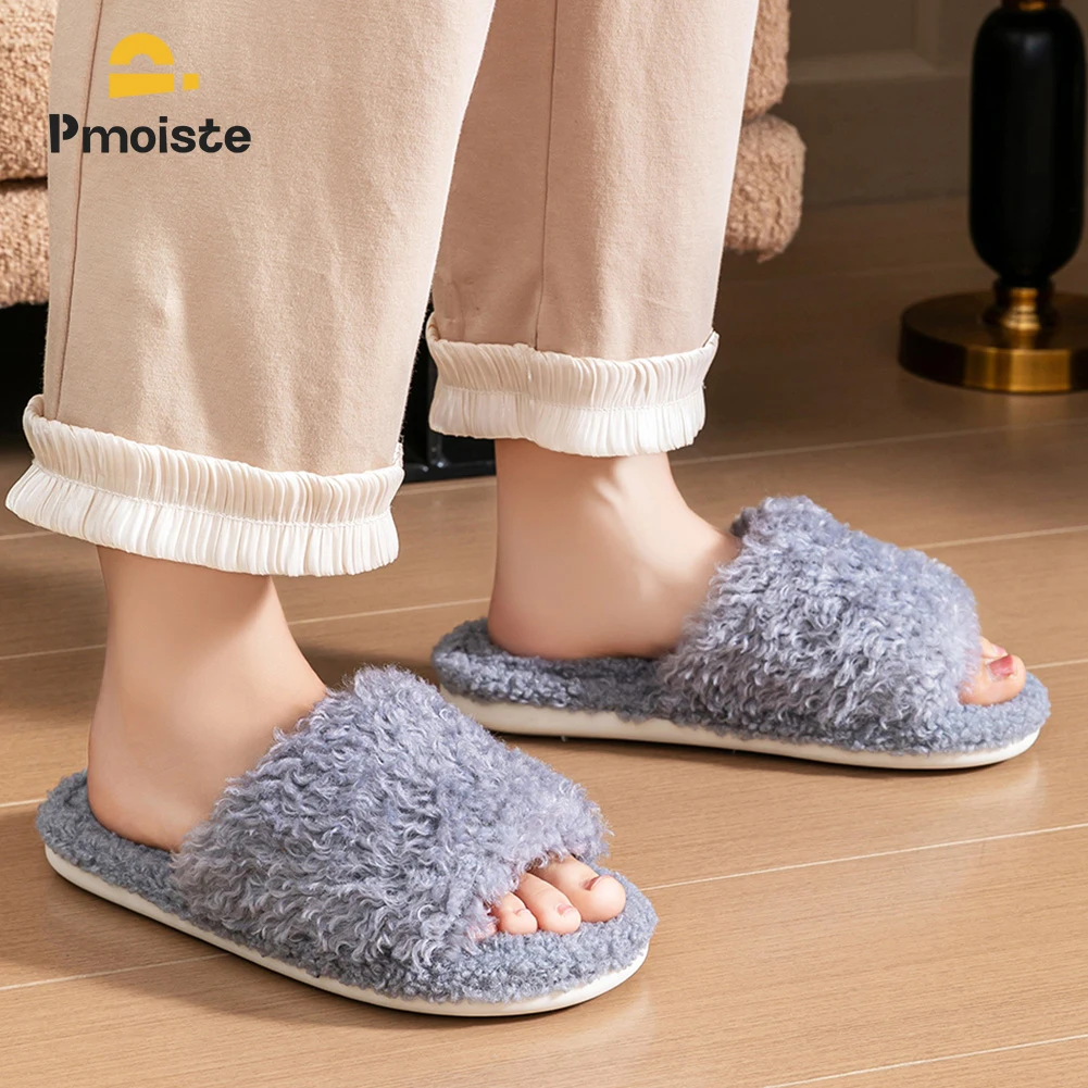 شباشب غامضة للنساء غير قابلة للانزلاق نعل TPR من إسفنج الذاكرة قابلة للتنفس أحذية داخلية شتوية مريحة للمنزل الفاخر