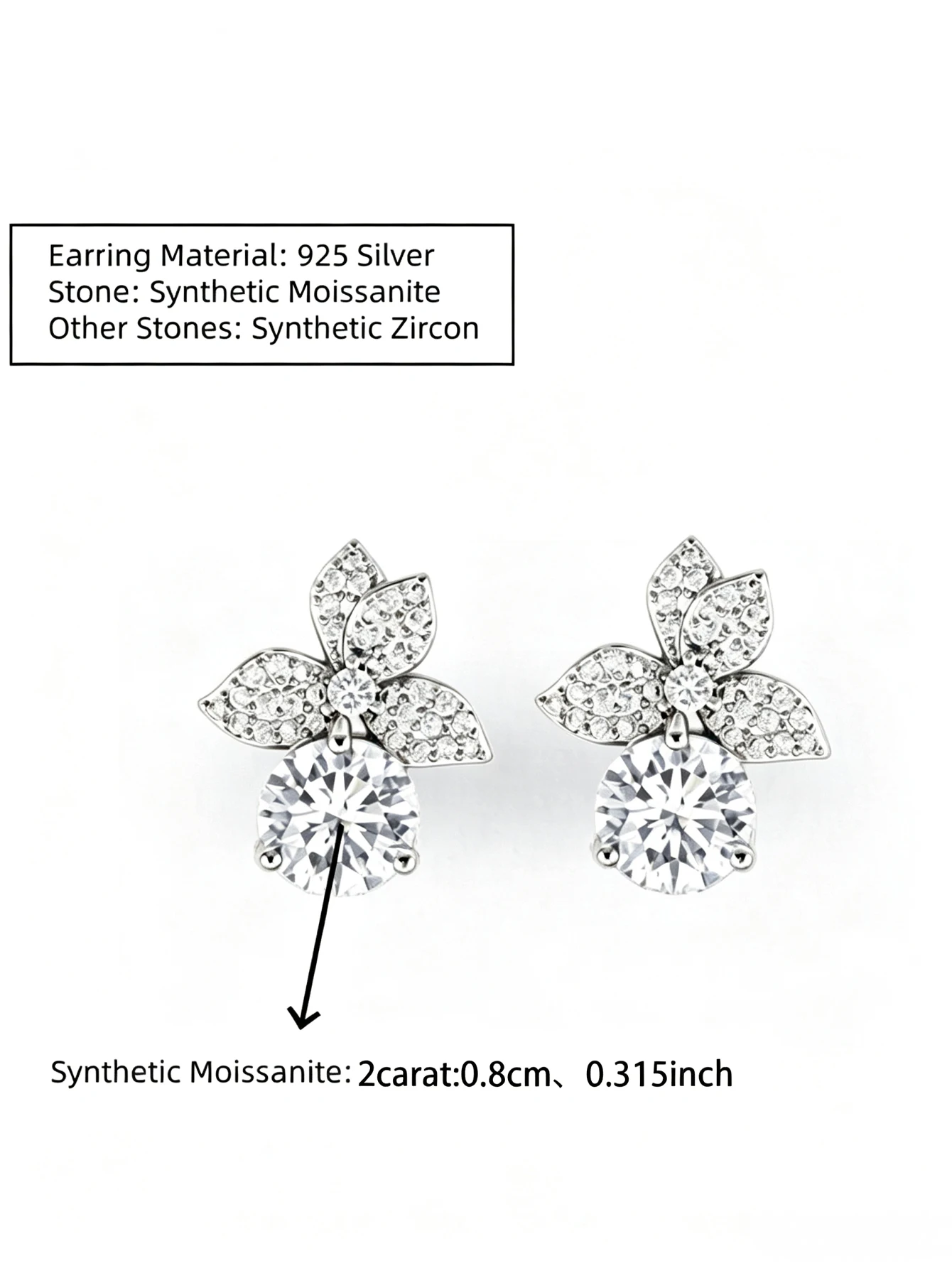 Ein Paar 925er-Silber-Ohrringe mit 2 Karat (jeweils) Moissanit-Steinen in Blumenform für Damen – geeignet für Partys, als Geschenk und für den täglichen Gebrauch. – Detail 6