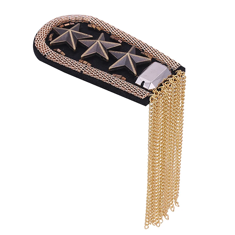 1Pc Vintage Five Star Tassel Chain Epaulet Fabric Metal Bead Shoulder Board Badge Military Brooch Pin Medal Decor For Uniform view 5