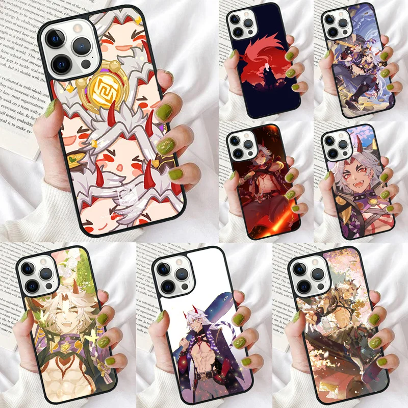 Genshin Impact Arataki Itto Handyhülle für iPhone X XS XR 16 PRO MAX 15 14 PLUS 11 12 13 Mini Back Cover Fundas