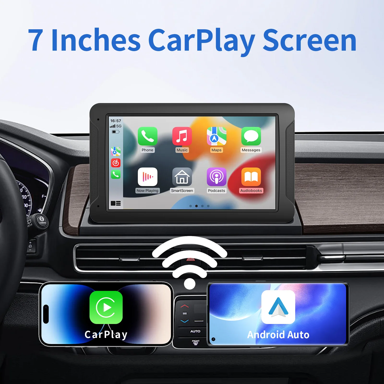 Pionray Portable CarPlay 7'' Smart Touchscreen with Car Stereo, Wireless Android Auto/Mirror Link/ AUX Connection/FM/GPS