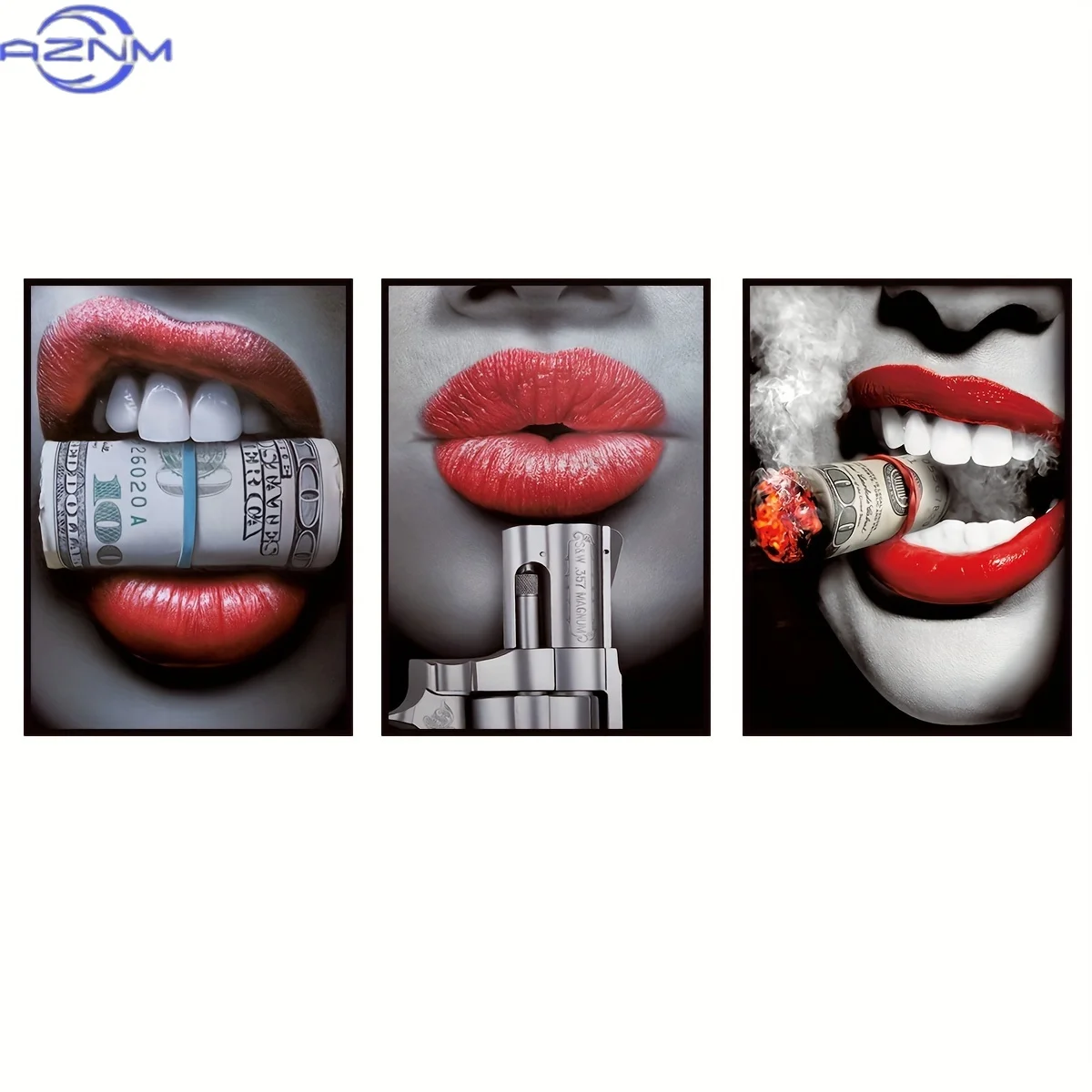 3pcs/Set Canvas Paintings, Seductive Lips, Modern Art Wall Art, Art Posters. Living Room, Kitchen, Decorative Wall Art, Home D