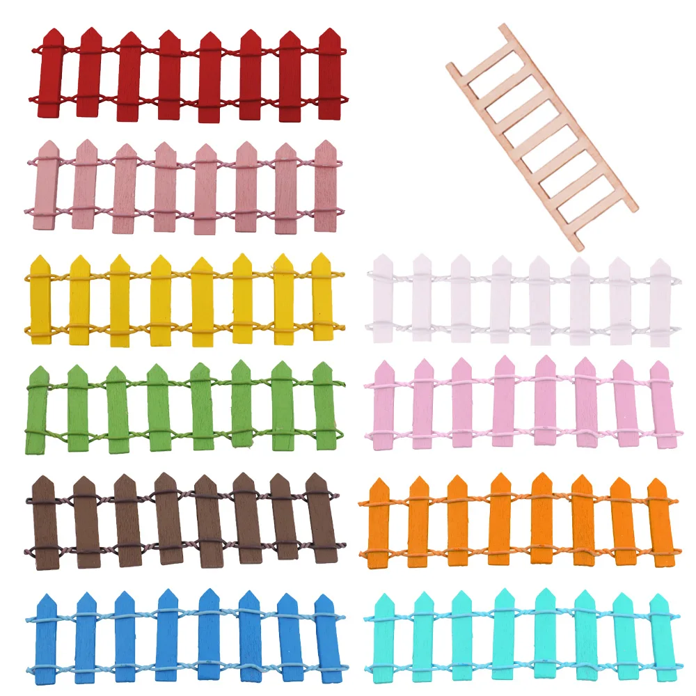 Geschikt voor mini miniatuur poppenhuisaccessoires, kleurrijk opvouwbaar hekwerk, houten laddermodel, kindercadeau