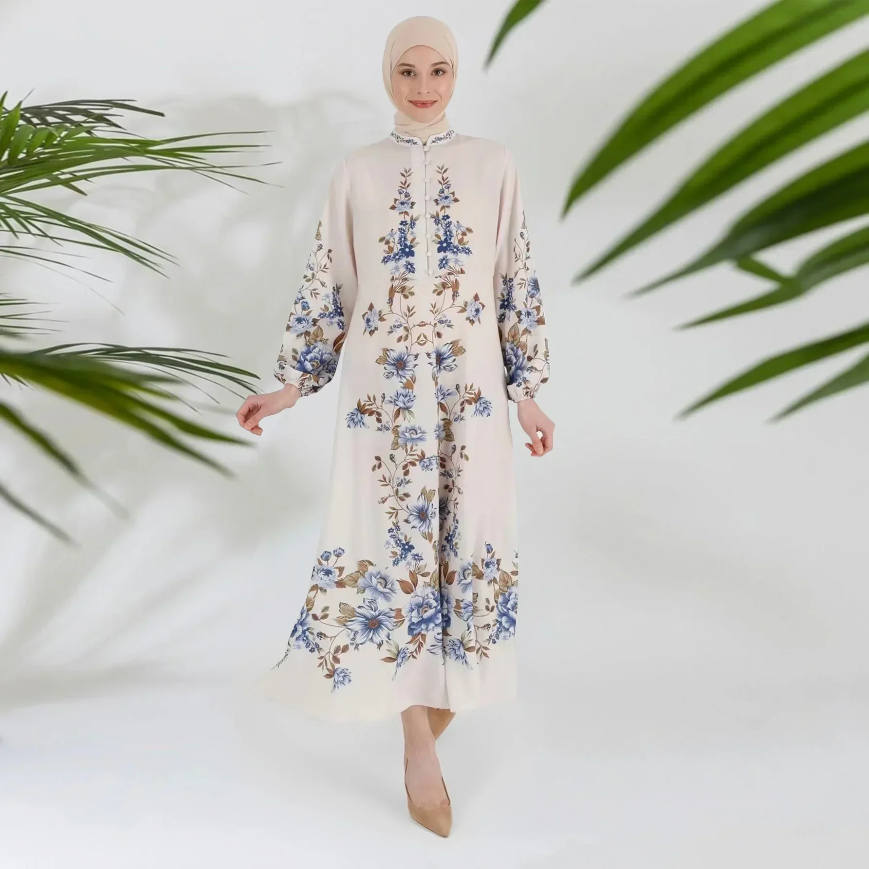 

Muslim Abaya Arab Indonesia Printed Long Dress Spring/summer Casual Loose Long Sleeve Women Islamic Clothing Dubai Saudi Robe