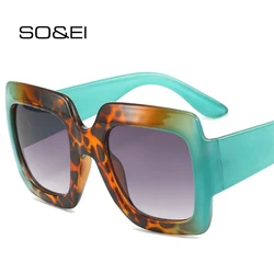 SO&EI Oversized Square Women Colorful Leopard Sunglasses Fashion Gradient Female Shades UV400 Men Outdoor Sports Sun Glasses