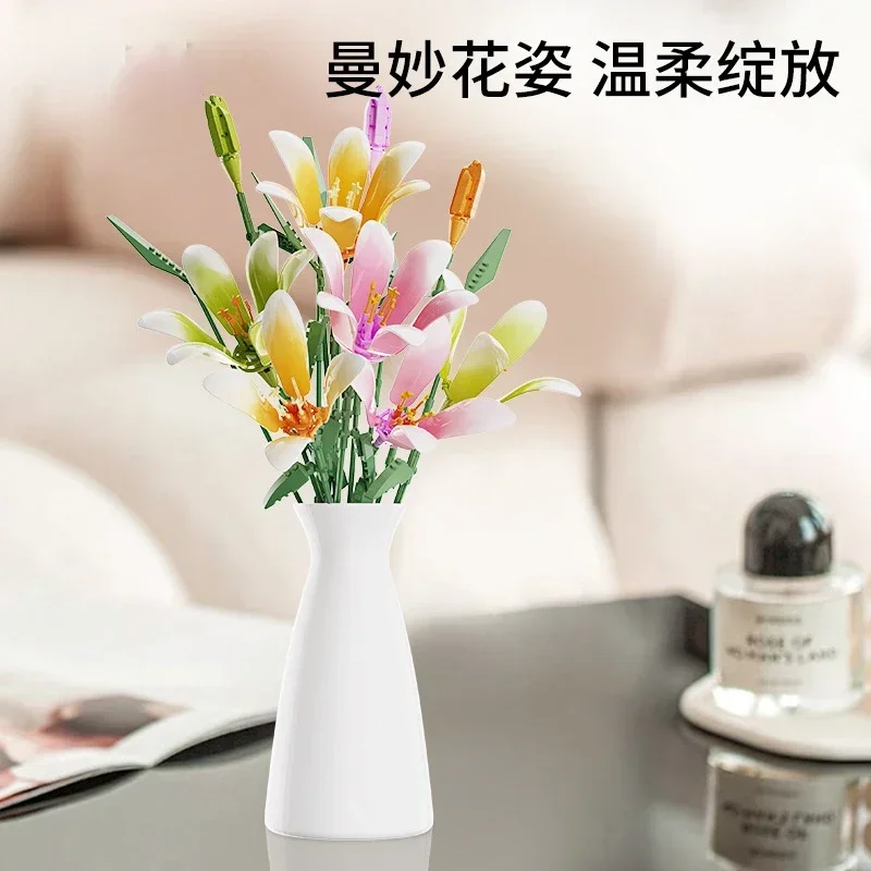 

Artificial lily immortal building blocks flower home light luxury decoration girl holiday gift