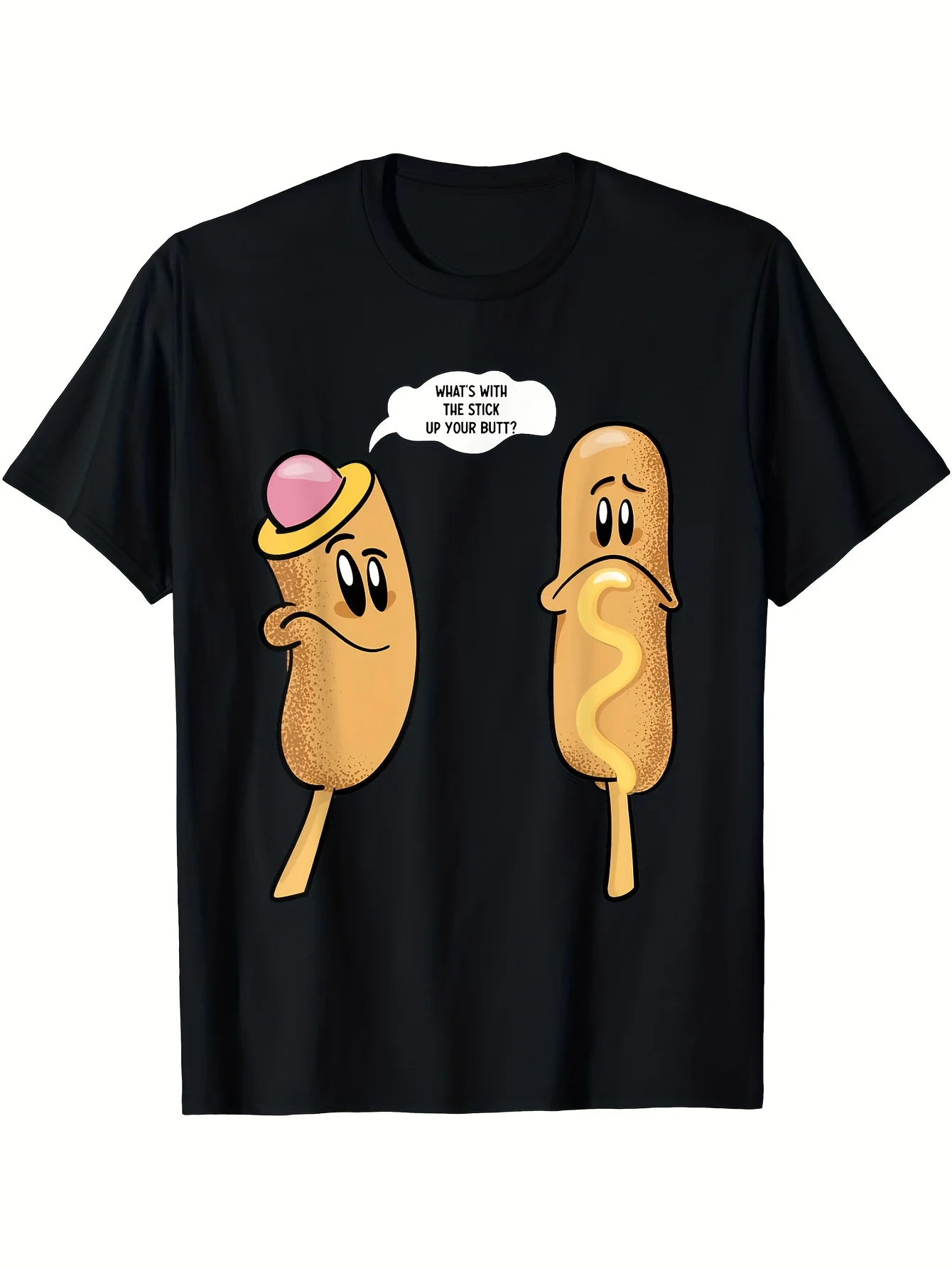 

Funny Hot Dog Lover T-Shirt Retro Graphic Tee with Funny Talking Hot Dog Design Soft Breathable Cotton Crew Neck Shirt