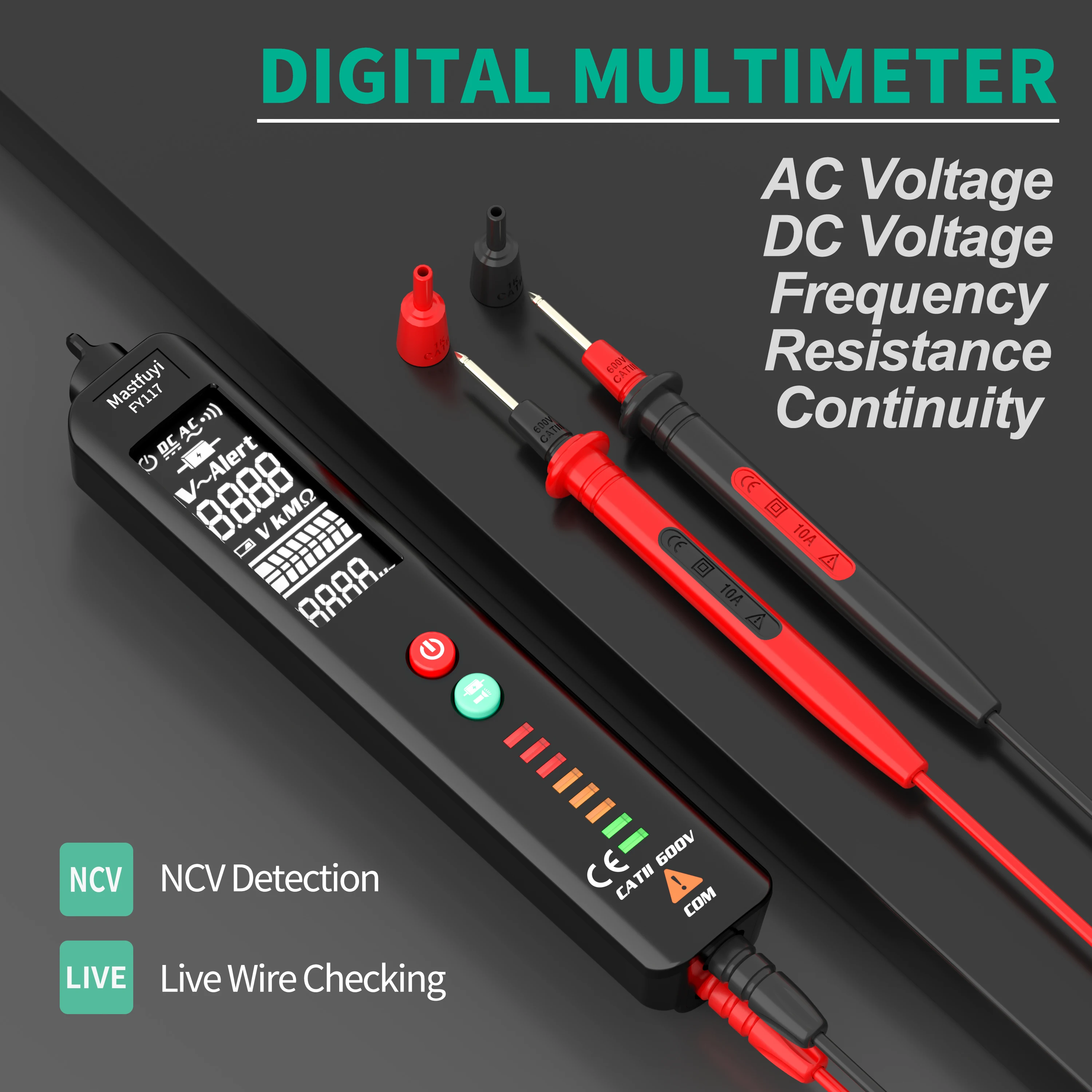 MASTFUYI Pen Type Digital Multimeter Auto Ranging AC/DC Voltage Ohm Hz Continuity Tester with Flashlight Live Neutral Wire Test