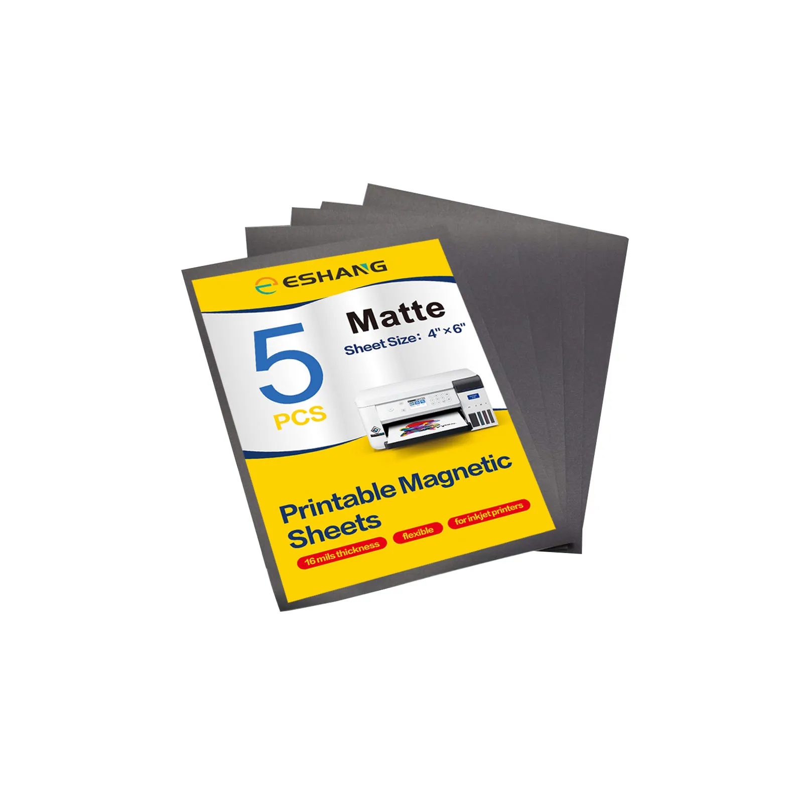 ESHANG 5 Sheets Printable Magnetic Sheets 4 x 6 Inch Matte Printable Magnet Paper for Inkjet Printer Non Adhesive Flexible