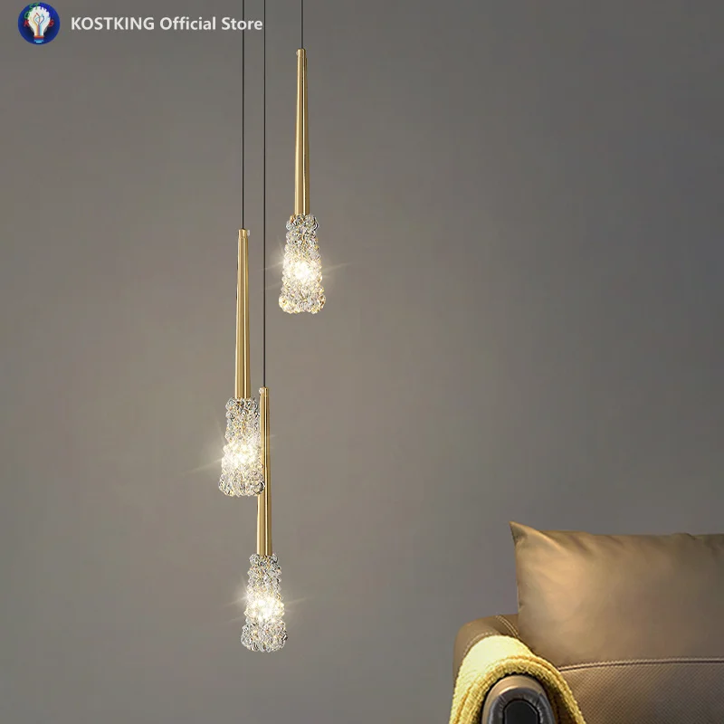 

LED Copper Small Pendant Lamps Srystal Bedside Lights For Living Room Bedroom Hotel Cafe Bar Decor Hanging Light Fixtures AC220V