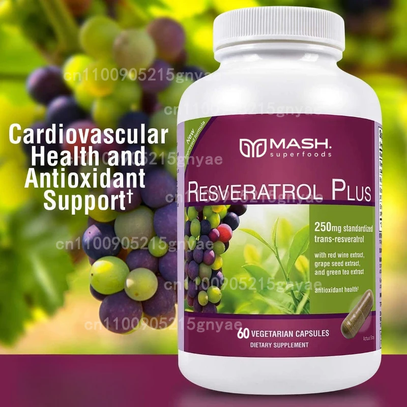 Resveratrol , Trans-Resveratrol Antioxidant Supplement, Helps To Support Digestive Health and Immune System, 60 Capsules
