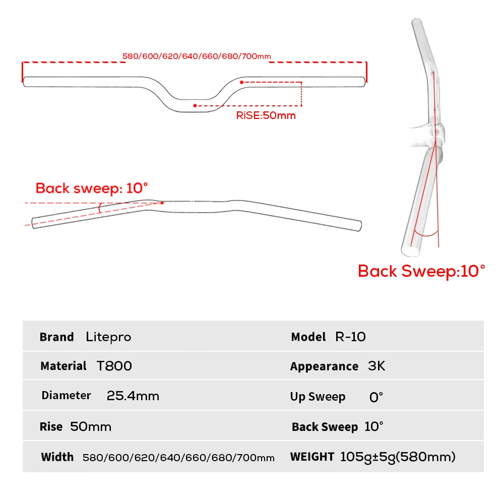 Litepro Folding Bicycle Portable Ultra Light Unisex Rise Handle M Handle Heightening Small Cloth 25.4mm 3K Carbon