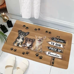 Chihuahua Paws Welcome Mat Welcome To Our Piece of Paradise 3D Printed Mats Flannel Indoor Doormats Rugs Home Decor