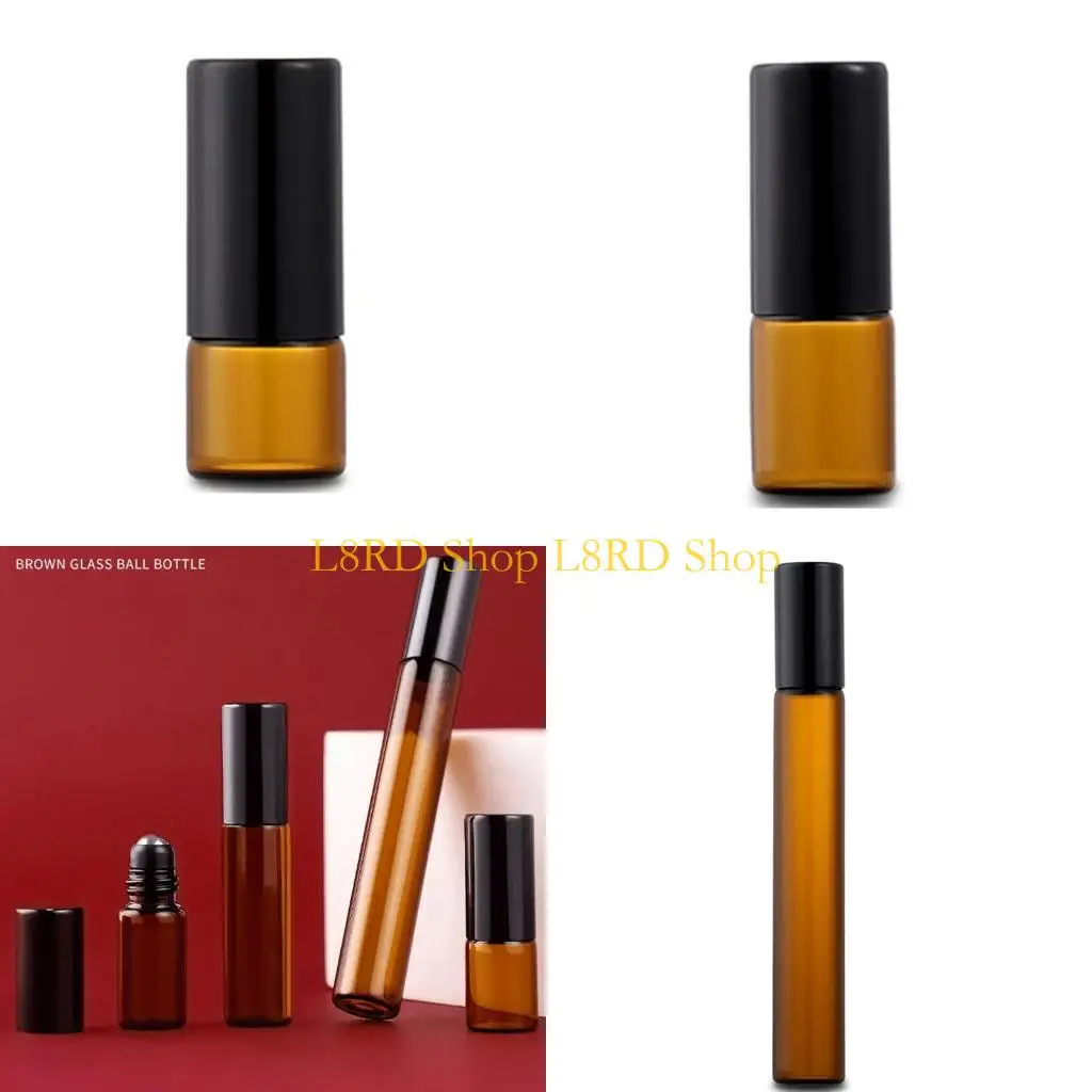 L8RD Amber Roll Roller Bottle with Stainless Steel Refillable Essential Oils