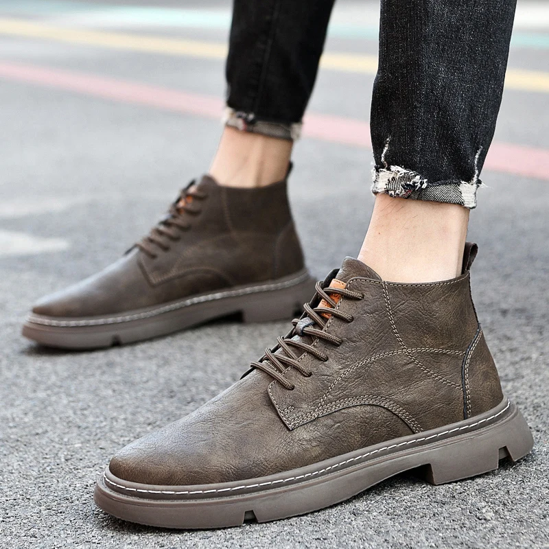 

2025 Fashion Brand Winter Fleece Warm Wear-resistant Outdoor High Top Boots High-quality Comfortable Lace Up Casual Short Boots