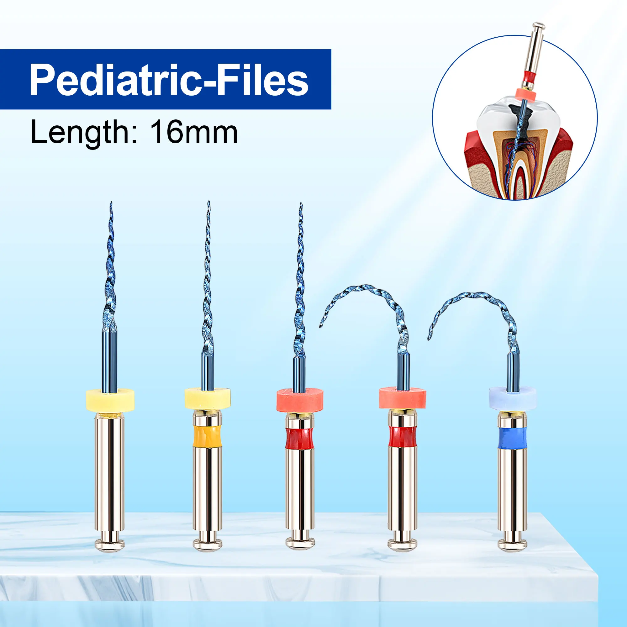 5Pcs/Box Pediatric Endo Files Niti Root Canal File Heat Activated 16MM Dental Rotary Files 04/06 Taper Endodontic File For Kid