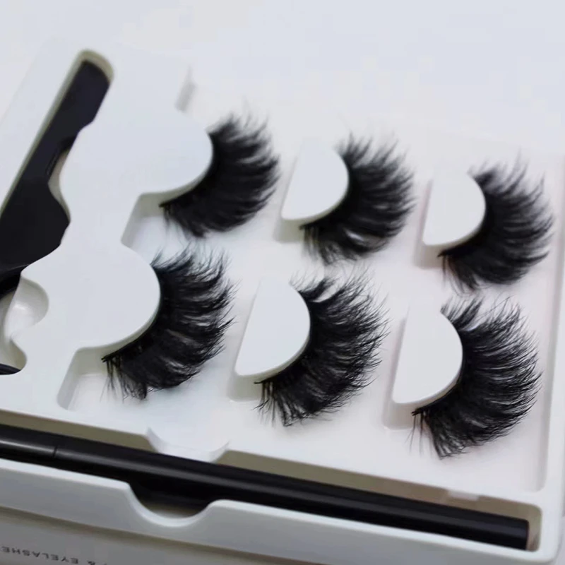 3 Pairs Of Magnetic Fried High Imitation Mink Hair Curly Thick False Eyelashes Sticky Eyeliner Pen Not Easy To Smudge Suit