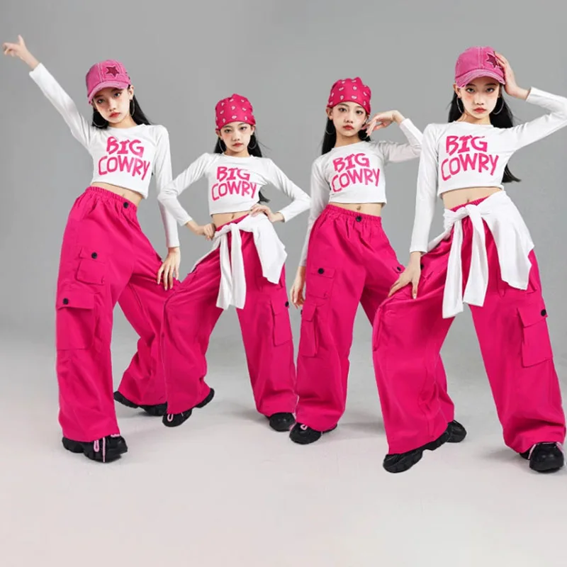 Hip Hop Dancewear Mädchen Crop Top Street Dance Cargo Hosen Kinder K-pop Streetwear Kinder Jazz Kostüme Mädchen Gruppe kleidung Set