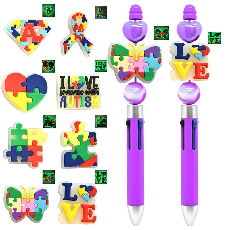 5/10Pcs Silicone Beads Autism Series Focal Beads Jewellery Making DIY Beaded Pen keychain Bracelets Jewelry Accessories Gifts