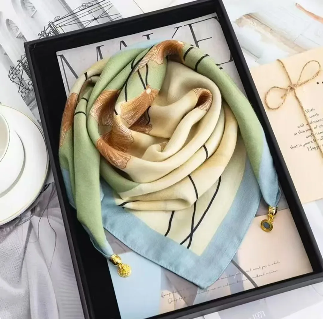 Luxury Magnetic Buckle Silk Scarf - Lightweight Breathable Square Scarf for Summer, UV Protection & Fashionable image 3