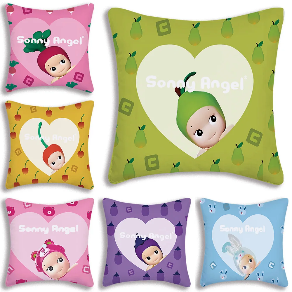 Lovely S-Sonnys Angel Summer Fruits Pillow Covers Cartoon Sofa Decorative Home Double-sided Printing Short Plush Cushion Cover